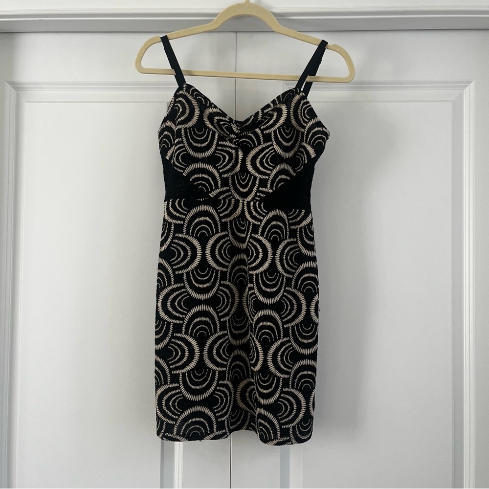 Free People Black and Cream Patterned Dress w Adj Straps BodyCon or Coverup EUC